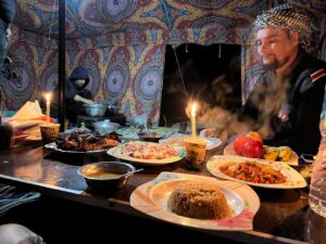Authentic Bedouin dinner during Bahariya Oasis camping tours